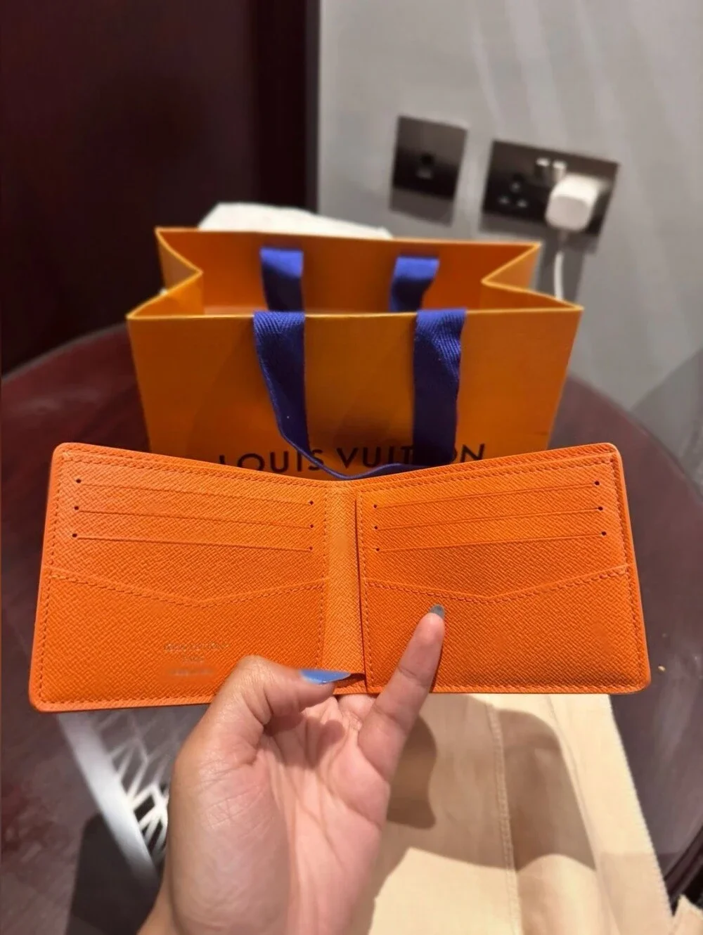 Louis Vuitton Orange Textured Bifold Card Holder Wallet